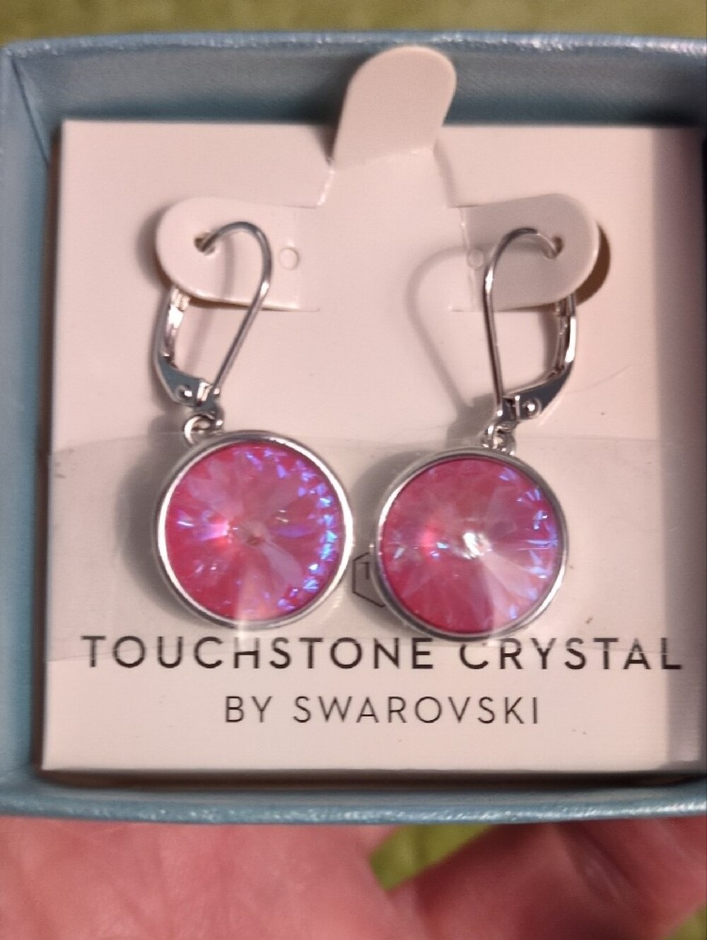 Swarovski Pink Iridescent Drop Earrings - Picture 2 of 3